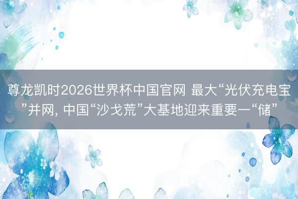 尊龙凯时2026世界杯中国官网 最大“光伏充电宝”并网， 中国“沙戈荒”大基地迎来重要一“储”