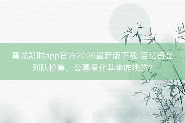 尊龙凯时app官方2026最新版下载 百亿资金列队抢筹，公募量化基金咋挑选？