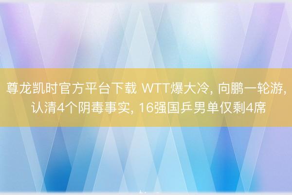 尊龙凯时官方平台下载 WTT爆大冷， 向鹏一轮游， 认清4个阴毒事实， 16强国乒男单仅剩4席