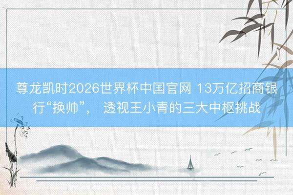 尊龙凯时2026世界杯中国官网 13万亿招商银行“换帅”, 透视王小青的三大中枢挑战