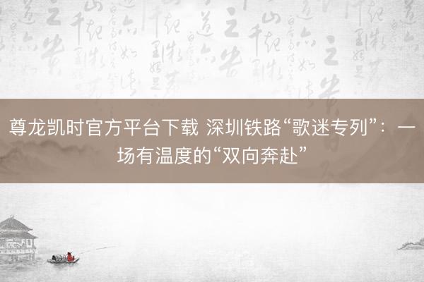 尊龙凯时官方平台下载 深圳铁路“歌迷专列”：一场有温度的“双向奔赴”